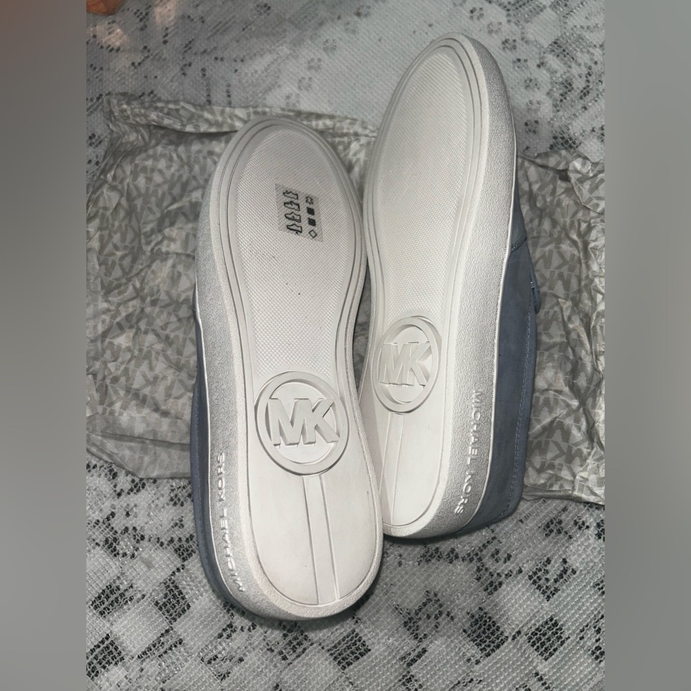 MICHAEL KORS Pale Blue Keaton Embellished Suede Leather Slip-On Sneaker - Picture 10 of 13